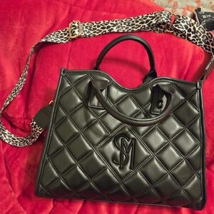 Steve Madden Black Quilted Crossbody Bag with Leopard Strap